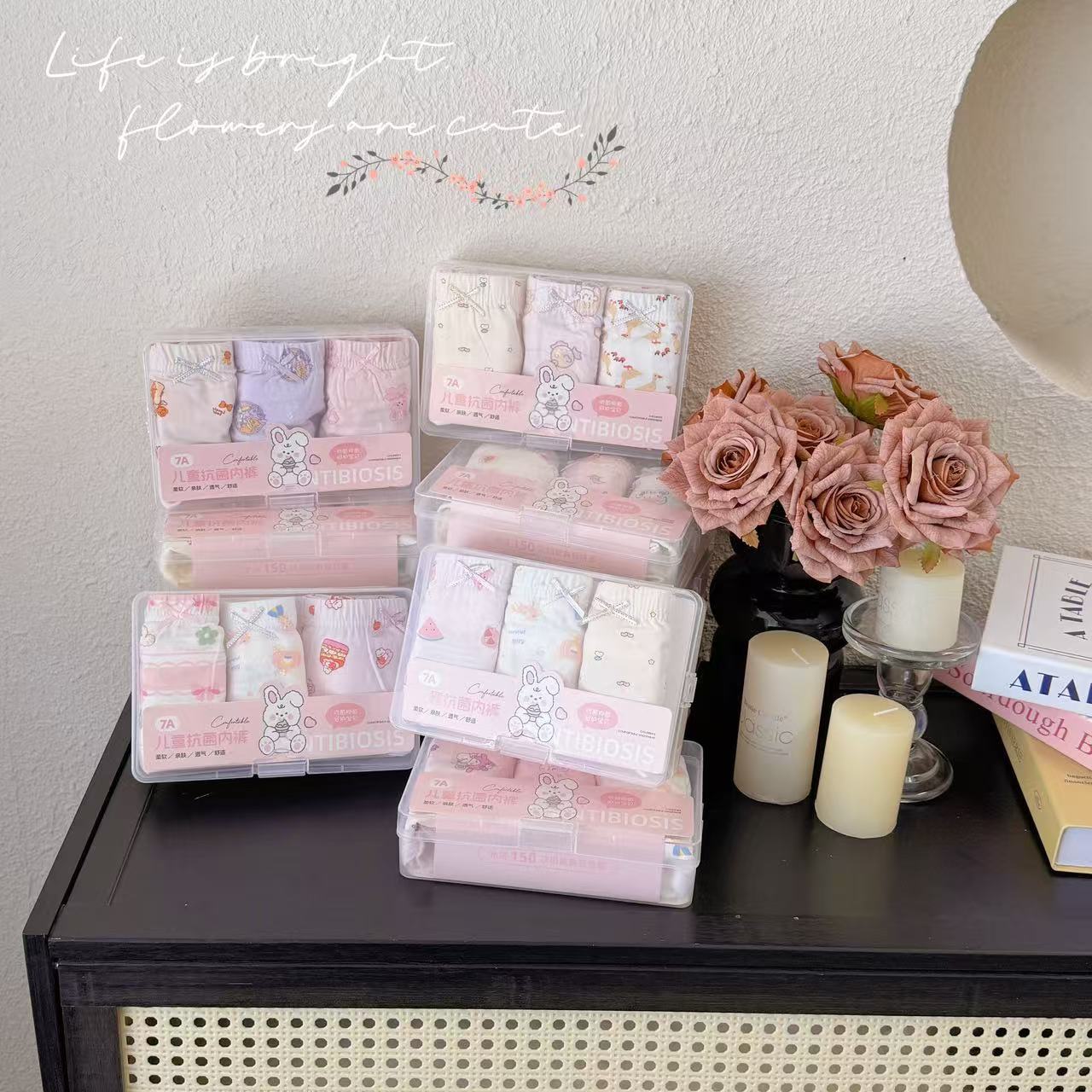 7A Girls' Antibacterial Underwear, Triangle Style, Skin-Friendly, Breathable and Comfortable, Three-Pack, Pure Cotton, All-Season Style for Girls