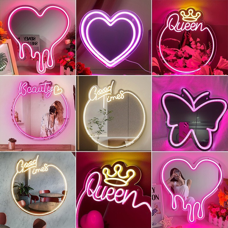 Amazon Cross-Border Foreign Trade Led Neon Light Mirror Decorative Atmosphere Light Shape Light Room Bedroom Decoration Lighting