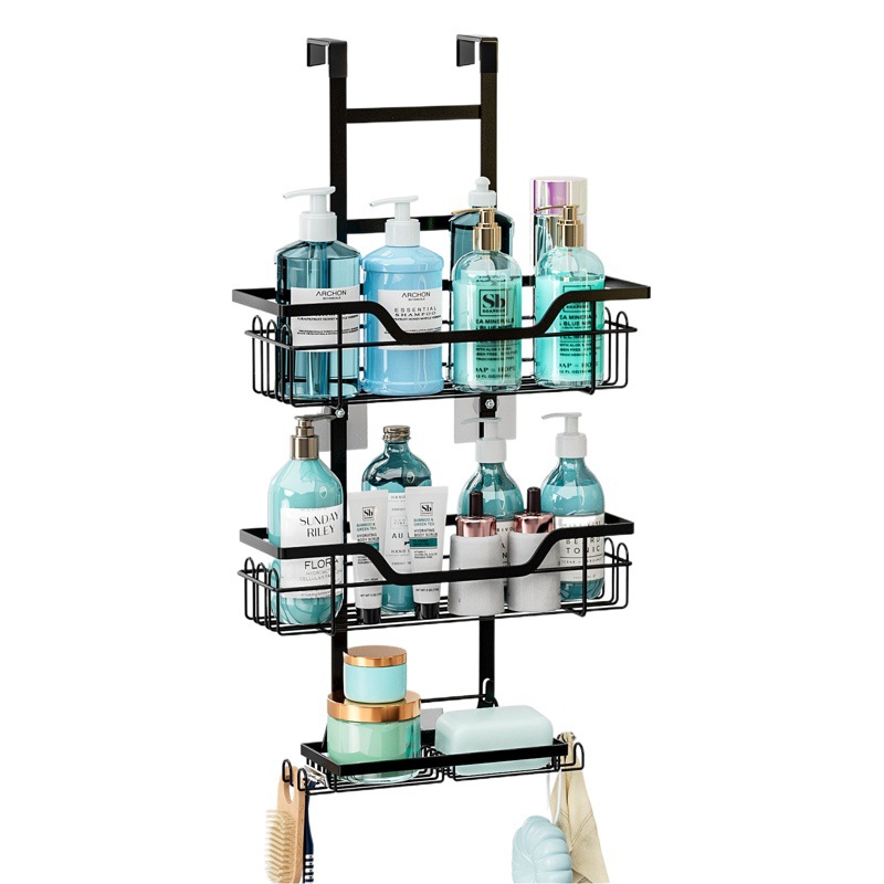 Amazon baño almacenamiento rack ducha habitación colgante rack Punch-libre almacenamiento cesta baño almacenamiento gancho de la puerta