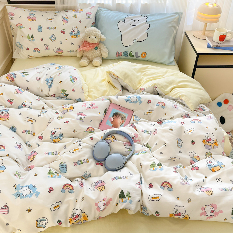 Juego de Ropa de Cama de Cuatro Piezas de Algodón Tejido Youyixin, Juego de Tres Piezas Estilo Sábana Ajustable, Ropa de Cama de Fabricante de Nantong, Tejida y Engrosada.