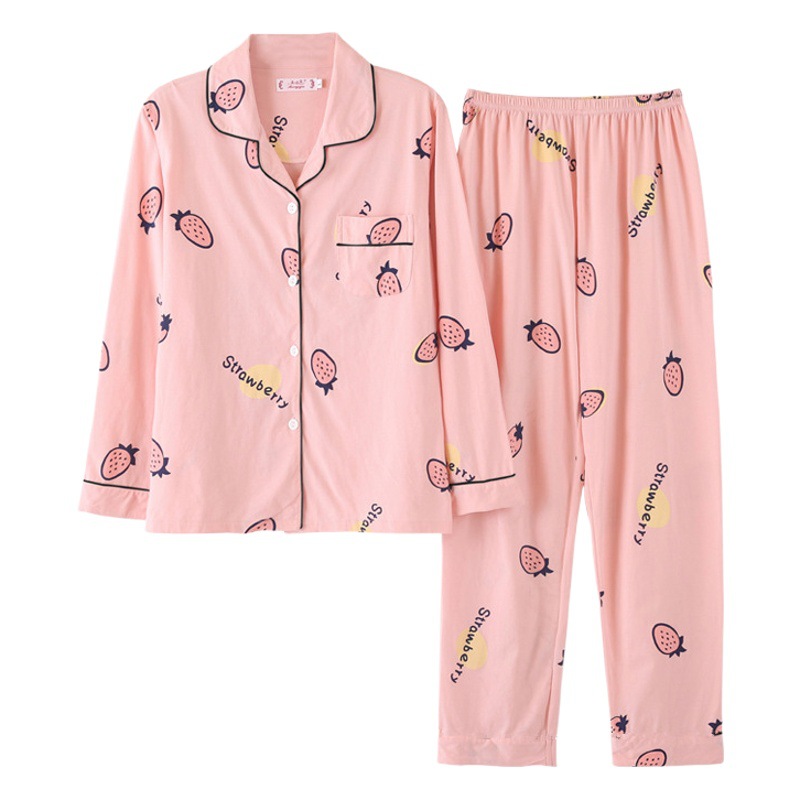 Pijamas de primavera y otoño de las mujeres de manga larga 100% algodón dulce lindo estudiante hogar desgaste de las mujeres de otoño más tamaño de algodón cardigan