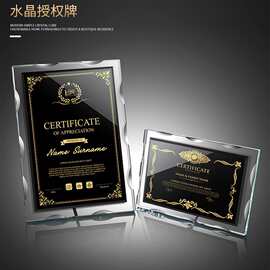 创意水晶奖牌授权牌定制彩印图片优秀团体代理经销商品牌加盟书奖