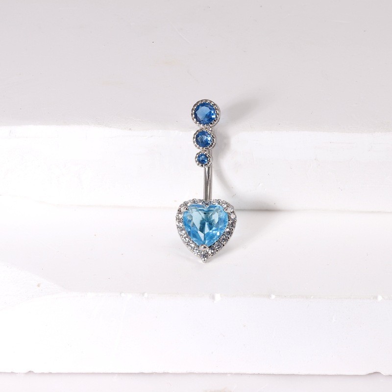 Europe USA Cross-Border Amazon Love Belly Button Nail Blue Diamond Zircon Female Navel Ring Hot Girl Piercing Jewelry detail image 7
