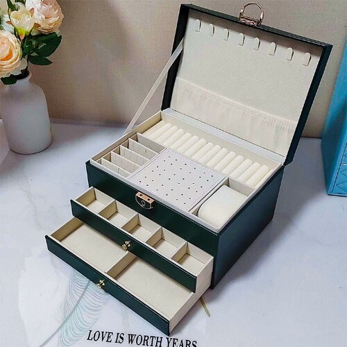 Diamond grid three-layer drawer jewelry storage box European princess box jewelry box bedroom dressing table high-end jewelry box