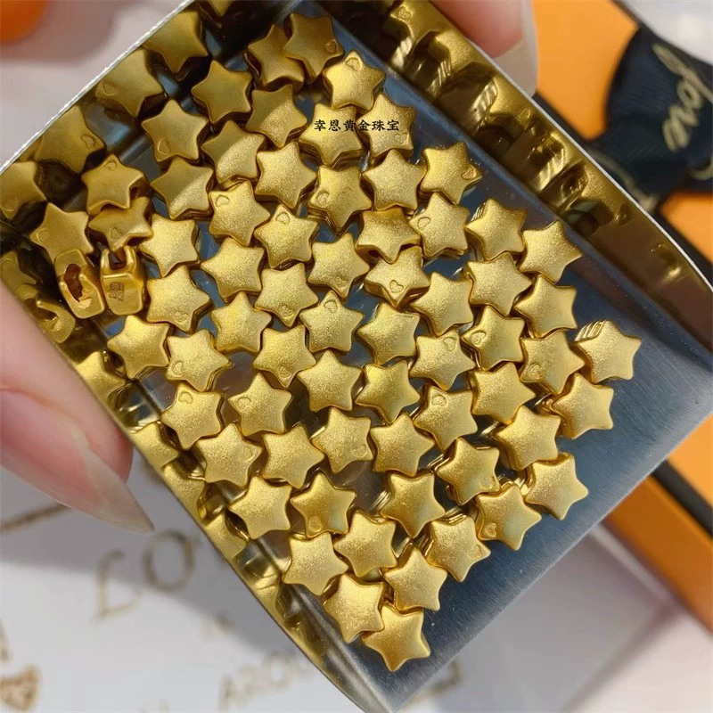 3D твердое золото, чистое золото 999, кулон с маленькой звездой, браслет с бусинами и плетеной веревкой, браслет со звездой для женщин