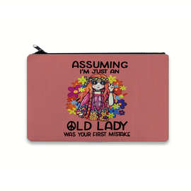 跨境款帆布笔袋批发,嬉皮女孩和标语印花化妆包,多功能零钱包