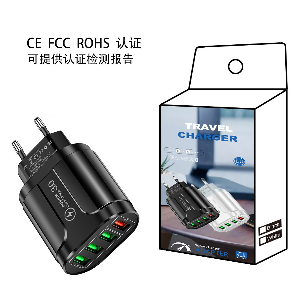 CE/ROHS/FCC certificó la cabeza de carga rápida del cargador estándar británico americano del teléfono móvil del estándar europeo QC3.0 del multi-Puerto 4usb