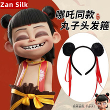 哪吒丸子头发箍红色丝带飘带毛球绵羊绒头箍高级感轻奢