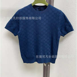 新品女装短袖G家夏季新款简约老花字母圆领针织短袖T恤女装夏季