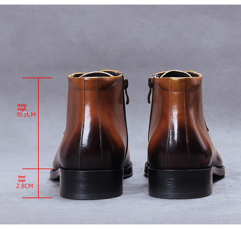 Kožené boty Velkoobchodní továrna Britské martinské boty Pravá kůže Módní společenské boty Špičatá špička Zip Vysoké kožené boty Kotníkové boty_voghion.com