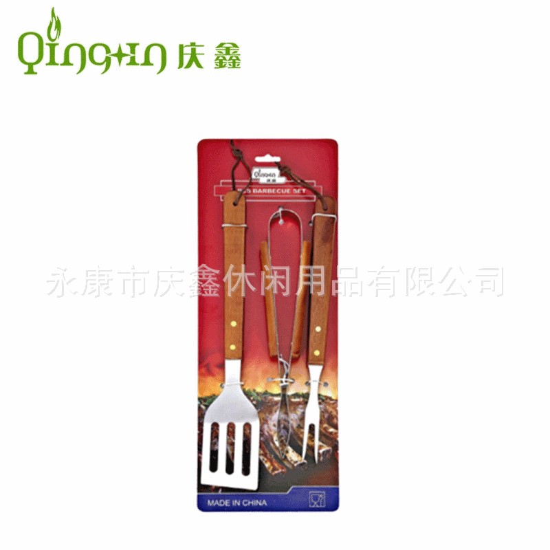 FUENTE fabricante de acero inoxidable barbacoa herramientas de tres piezas conjunto combinación traje de barbacoa al aire libre suministros