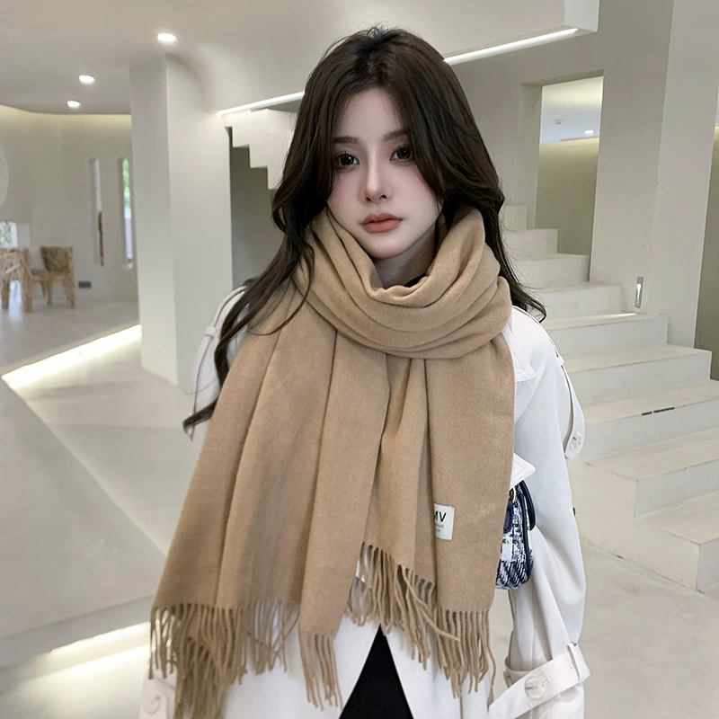Scarf knitted, solid velvet cashmere look, 200×70 cm, thickened Korean demi‑season