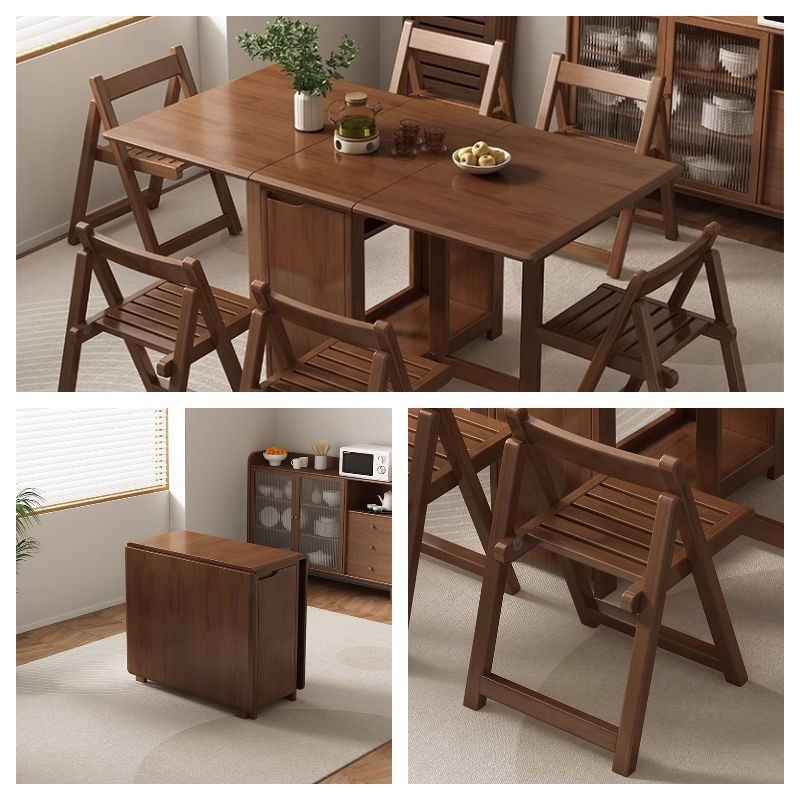 Mesa de comedor plegable de madera sólida, mesa de comedor rectangular simple, mesa de comedor retráctil y silla, mesa plegable moderna