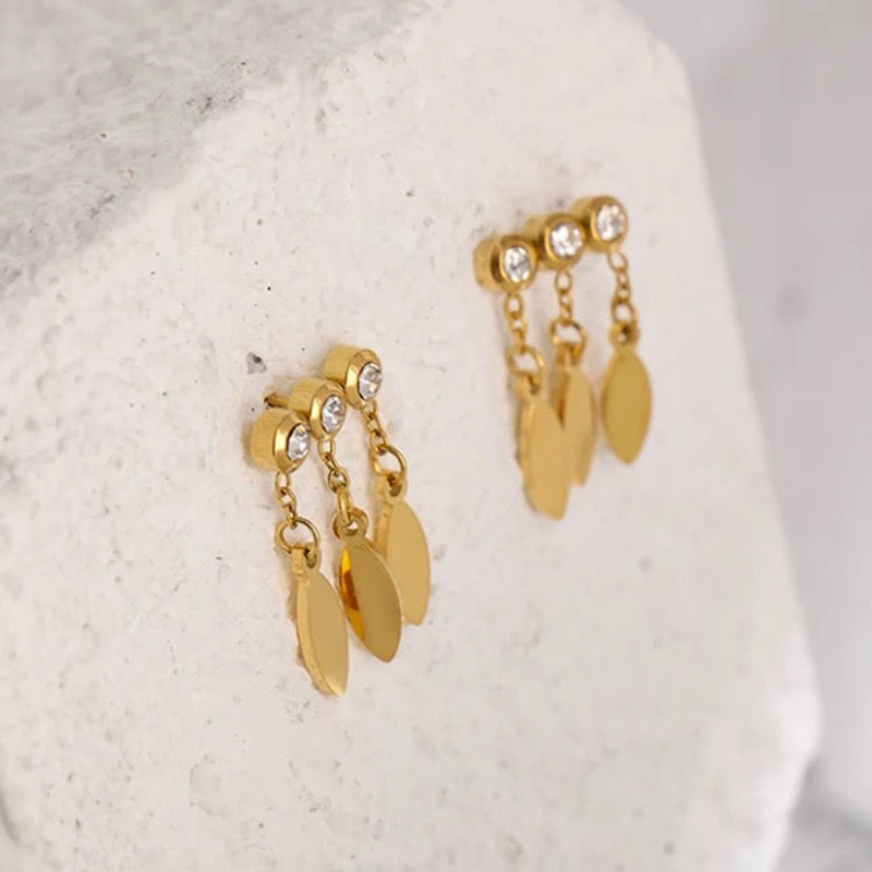 18K Real Gold Plated Plating Material Rhinestones Inlay Material Fashion Geometric Copper Drop Earrings Plating Rhinestones Copper Earrings