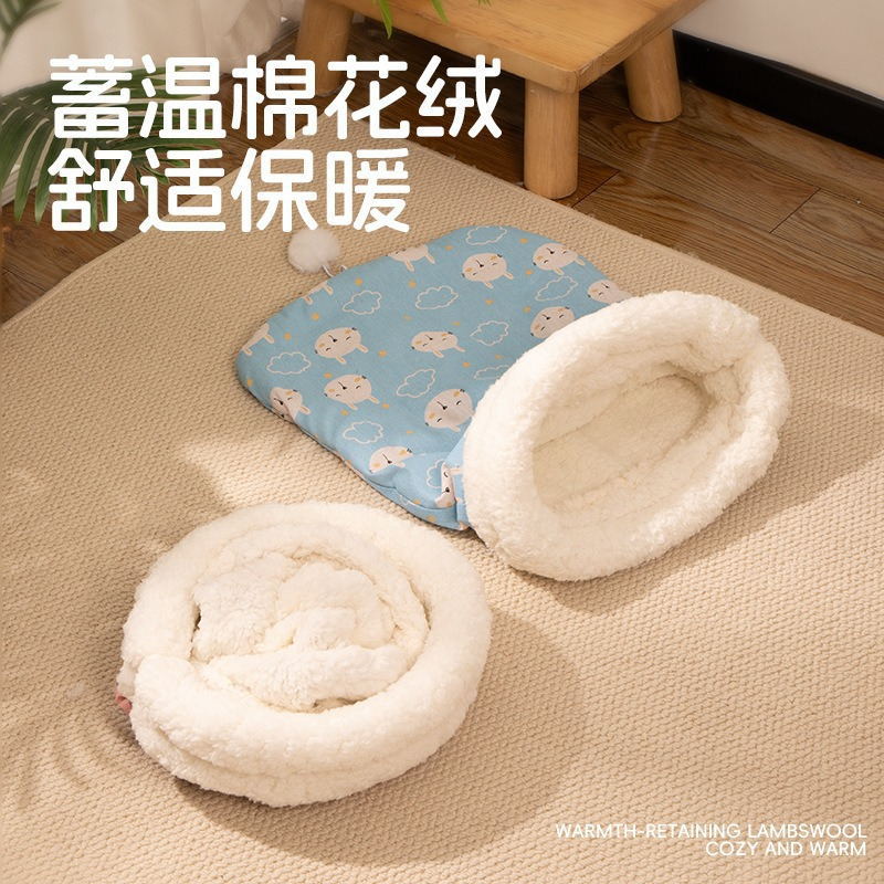 Nido para gatos, cálido en invierno, saco de dormir para gatos semicerrado, sueño profundo, cama para gatos, cojín para gatos, cuatro estaciones