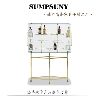 意式不锈钢储物餐边柜客厅别墅现代轻奢高级感钢化玻璃酒柜展示柜