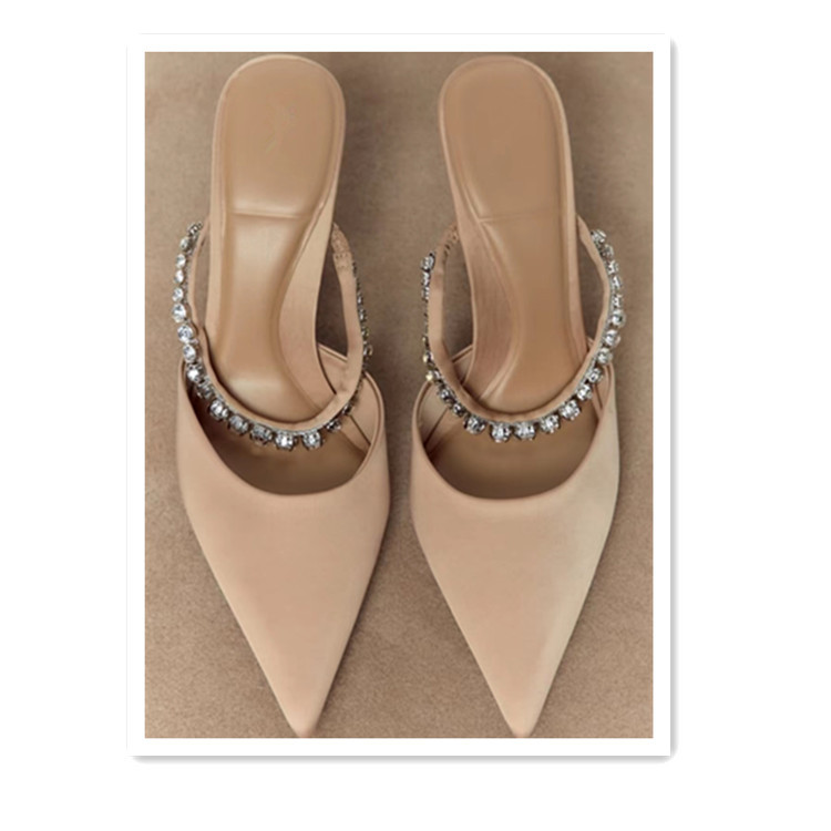 Women's Casual Solid Color Rhinestone Point Toe High Heel Slippers display picture 3