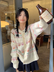 温柔初恋长袖chic外套针织衫女2025春秋新款圆领开衫宽松上衣nis