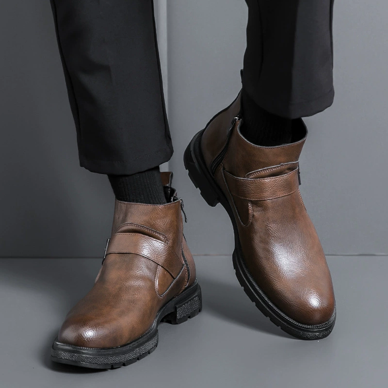 Martens, демисезонные высокие ботинки для отдыха, английский стиль, кожаные, на молнии, оптом