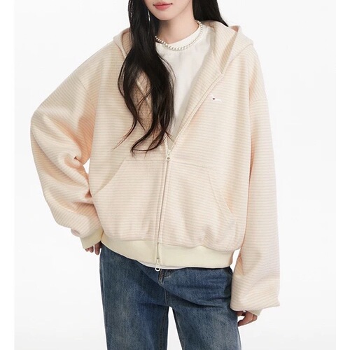 Korean College Style Striped Hooded Sweatshirt for Women, 2025 Autumn New Relaxed Loose Outer Layer Sweatshirt with Hood