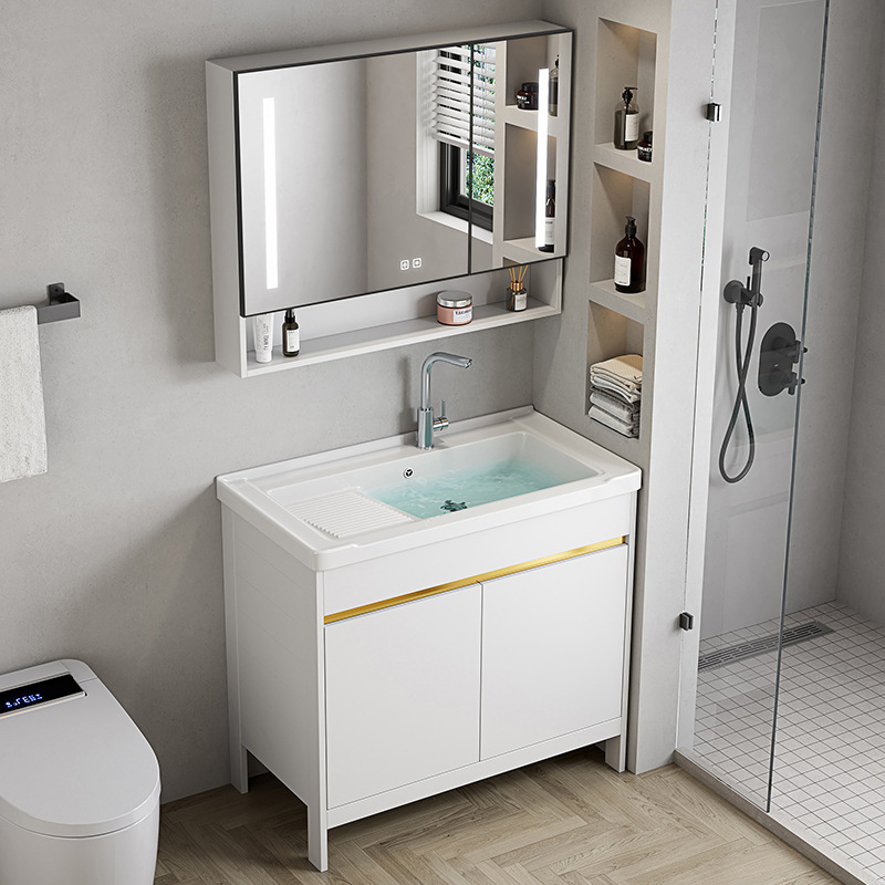 gabinete de baño tipo piso lavabo balcón lavabo gabinete combinado espacio de aluminio lavabo lavabo con tabla de fricción
