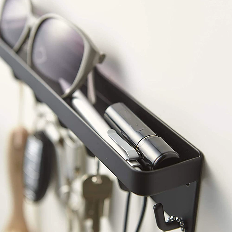 Weiye Home Self-Adhesive Key Holder with 6 Hooks, Wall-Mounted Shelf, White or Black, 24.5x4.5x6cm