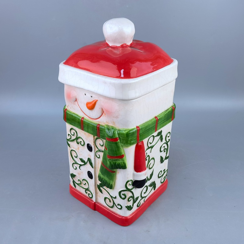 Ventas transfronterizas calientes de cerámica cuadrada de latas de sellado de Navidad muñeco de nieve Santa Claus latas de galletas dulces latas de almacenamiento