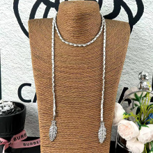 跨境小香风羽毛项链套装夏季女高级感奢华长款叶子流苏项链批发