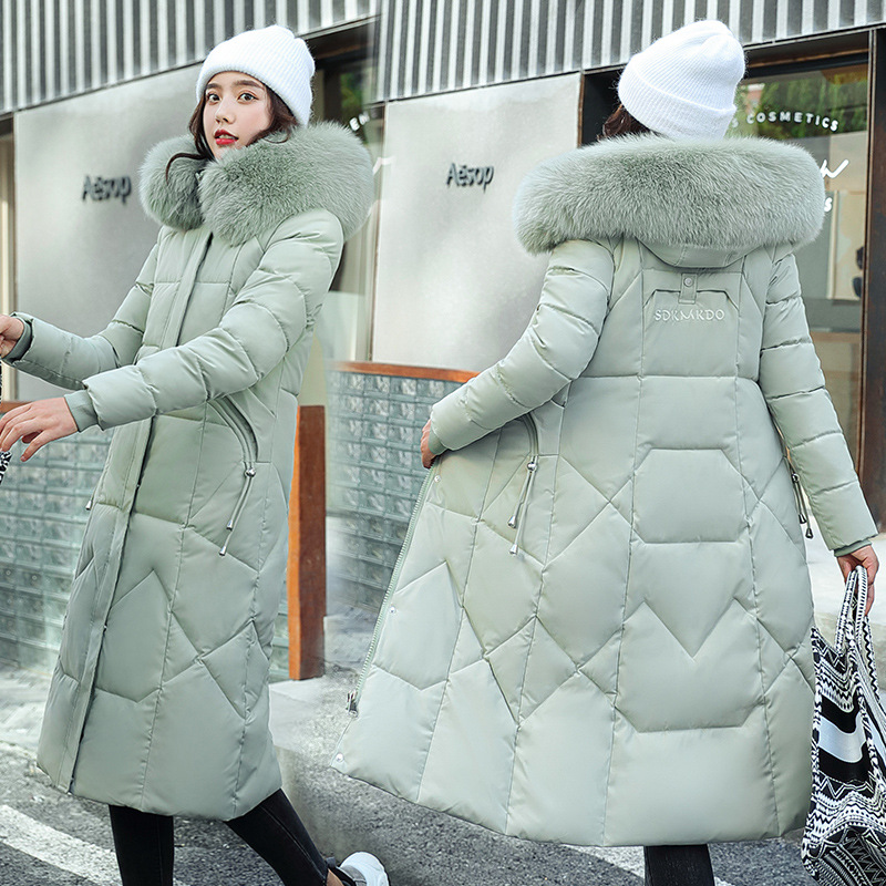 Women's Long Down Jacket With Faux Fur Hood, Winter Coat, Oversized Warm Parka, Knee-Length Padded Coat, Loose Fit, Zipper Closure, Multiple Colors_ecoleips.com