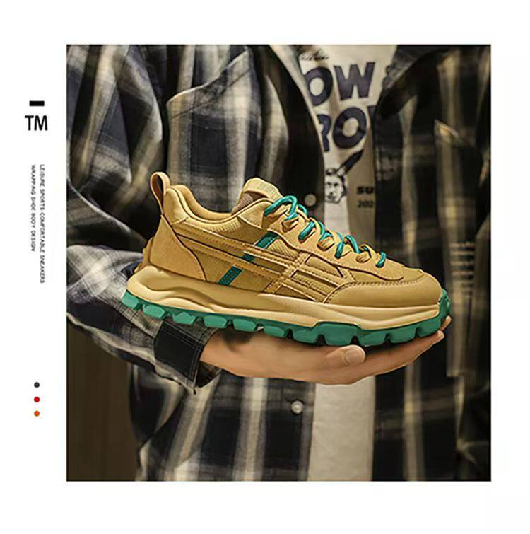 Giày sneaker nam da nhân tạo thoáng khí phong cách retro, đế dày tôn chiều cao, dây buộc phía trước — 3312 màu be, 3312 màu lúa mì chi tiết 2