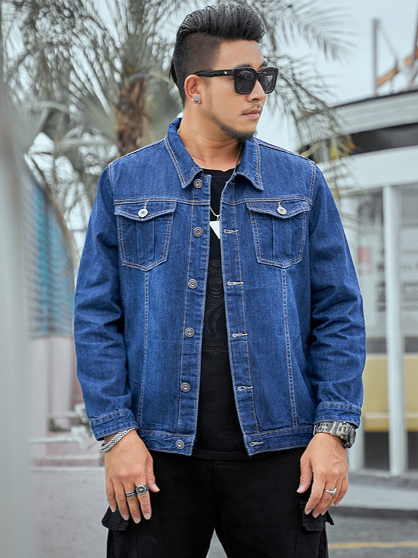 La primavera y el Otoño más el tamaño de los hombres chaqueta de Mezclilla más el tamaño camisa de mezclilla de moda de grasa grande de Mezclilla superior gordo chico abrigo