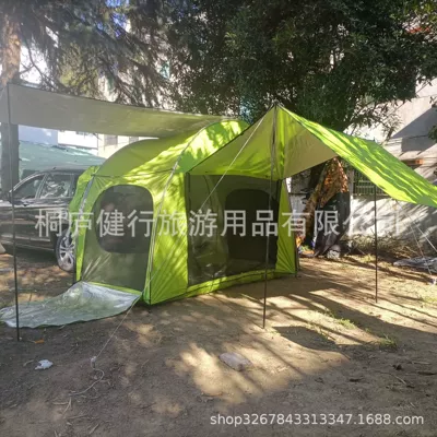 car tent rear tent — Avtomobil dam çadırları - light-green-silver-coated-one-bedroom-and-one-living-room-plus-multi-functional-rain-cover-double