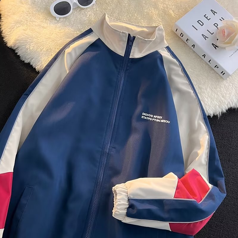 Colorblock Charge 재킷 남자의 봄과 가을 오버 사이즈 툴링 스타일 증오없는 커플의 전국 패션 일본 스타일 칼라 재킷