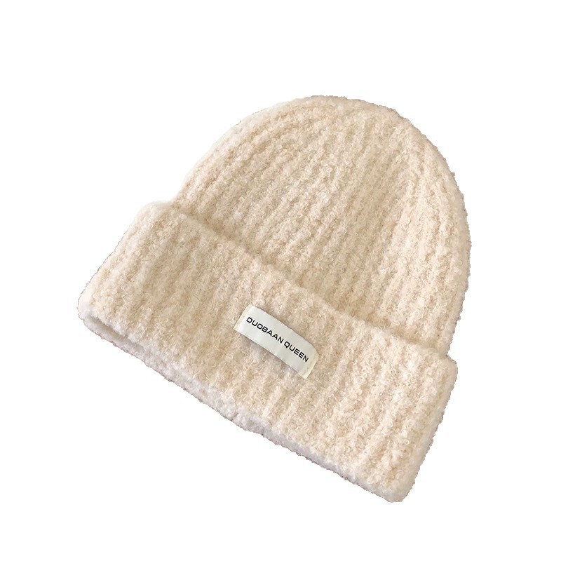 Herbst-Winter-Stil: Warme, gesichtsschlankmachende, kältebeständige Strickmütze für Damen im koreanischen Stil mit Patches. Weicher Pullover._voghion.com