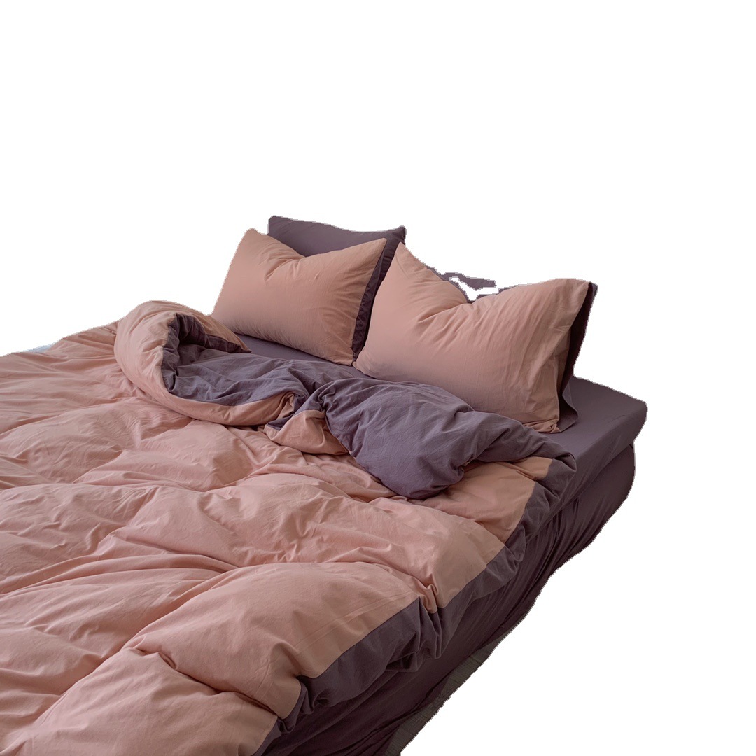 Nórdico ins color sólido simple doble pieza Tianzhu algodón desnudo dormir de punto algodón de cuatro piezas de algodón sábana ajustable 1,8