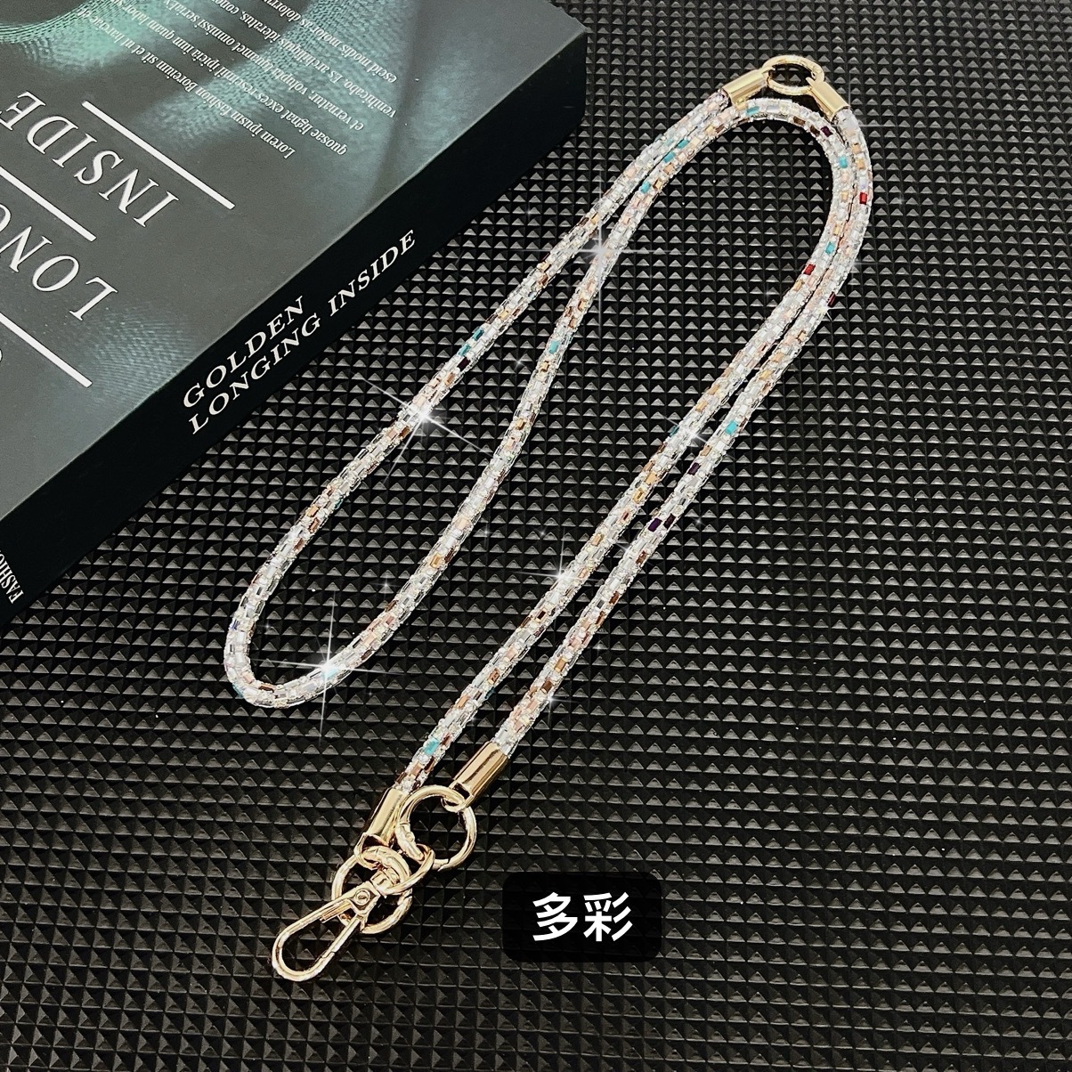 0.7 Cadena de mensajero tres en uno de tira larga de cristal, cordón creativo para teléfono móvil multiusos, joyería de pulsera de diamantes flash de alta calidad, nuevo