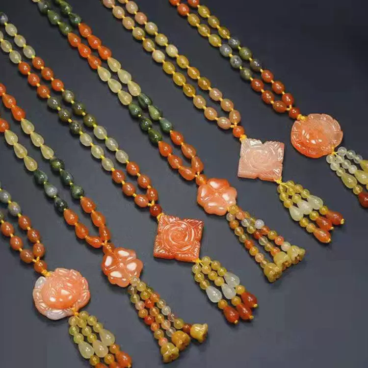 天然新疆金丝玉多彩项链 手工编织克拉玛依戈壁玉民族风毛衣链