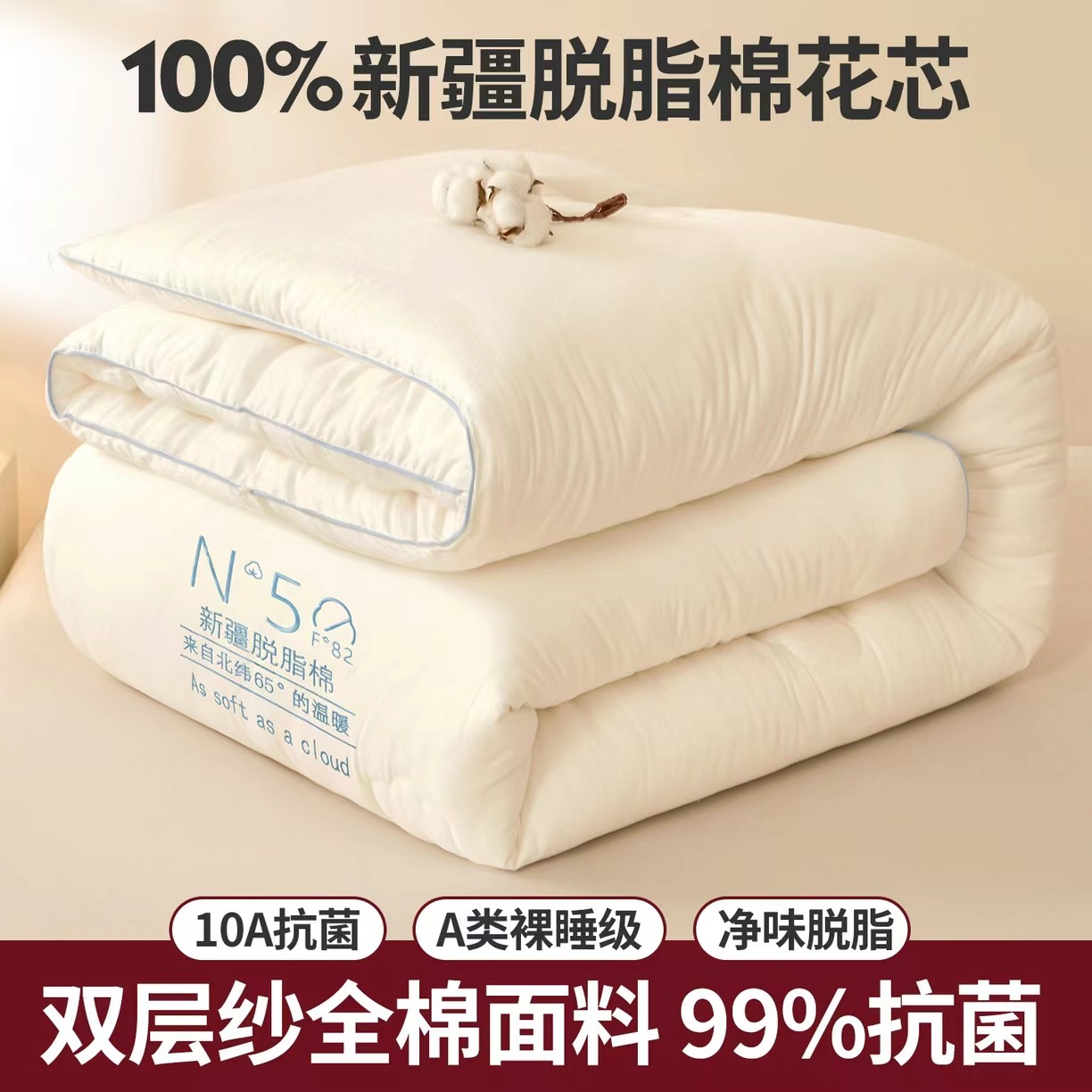 2025 New Type a Pure Cotton Double-Layer Yarn Skimmed Antibacterial Cotton Quilt Xinjiang Pure Cotton Quilt Thickeneded Autumn and Winter Quilt Core