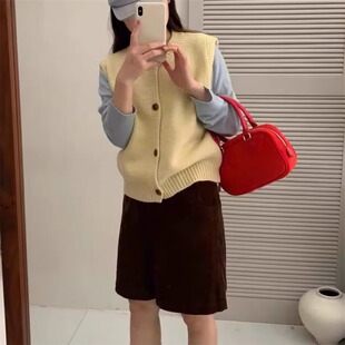 Design Sense Short Cloth Crewneck Knitted Vest Women's Autumn and Winter Outer Wear Loose Stacked Sleeveless Vest Sweater Vest