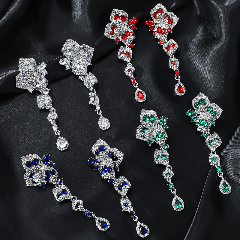 Environmentally Friendly High-End Heavy-Duty Earrings, Annual Party Dinner Dress with Luxurious Long Elegant Zircon Flower Earrings Environmentally Friendly High-End Heavy-Duty Earrings, Annual Party Dinner Dress with Luxurious Long Elegant Zircon Flower Earrings