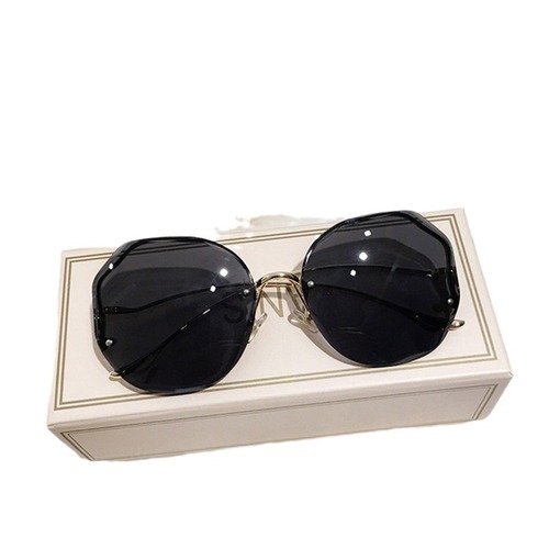 New fashionable rimless sunglasses for women, multi-shaped metal arc temple, popular street style sun protection sunglasses