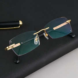 无框钻石切边近视眼镜男复古素颜无框架眼镜可配度数防蓝光镜片