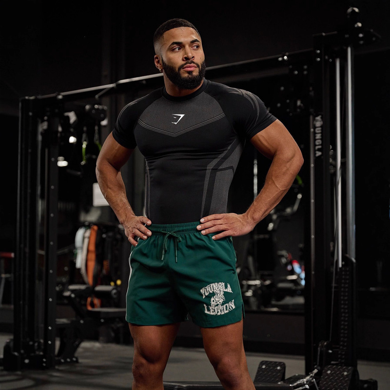 Gymshark Summer New Men's Tight T-Shirt Jogger Sports Fitness Running Training Quick-Drying Short-Sleeved