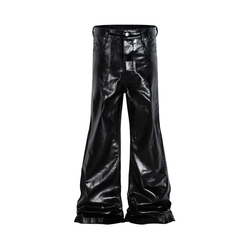 Magic Bear American High Street Fashion Brand Jeans with a Slight Flare, Coated Glossy Patent Leather, Ro Style, Loose Straight-Leg Floor-Length Pants