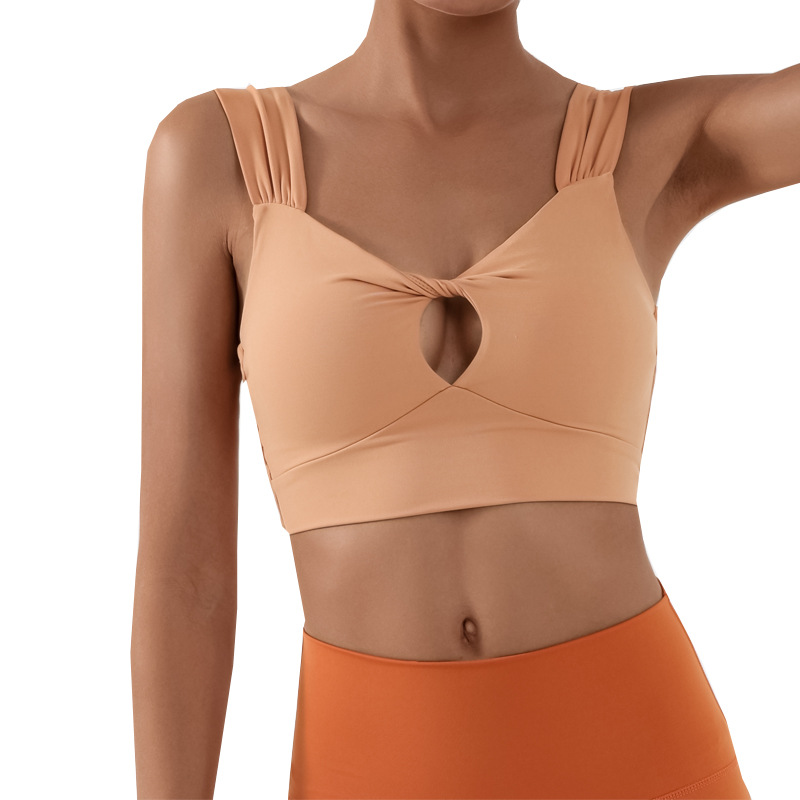 Comercio exterior cruzado Europa y América chaleco deportivo mujer cinturón de hombro amplio sensación de desnudez con cojín de pecho envuelto en el pecho chaqueta de yoga antichoque