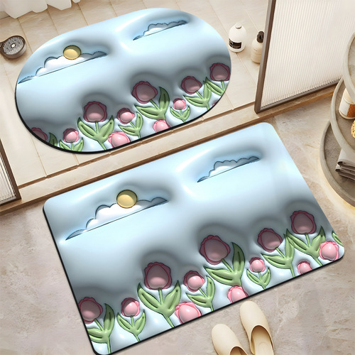 Expansive carpet imitation diatom mud absorbent floor mat strawberry household bathroom soft mat non-slip quick-drying foot mat manufacturer wholesale