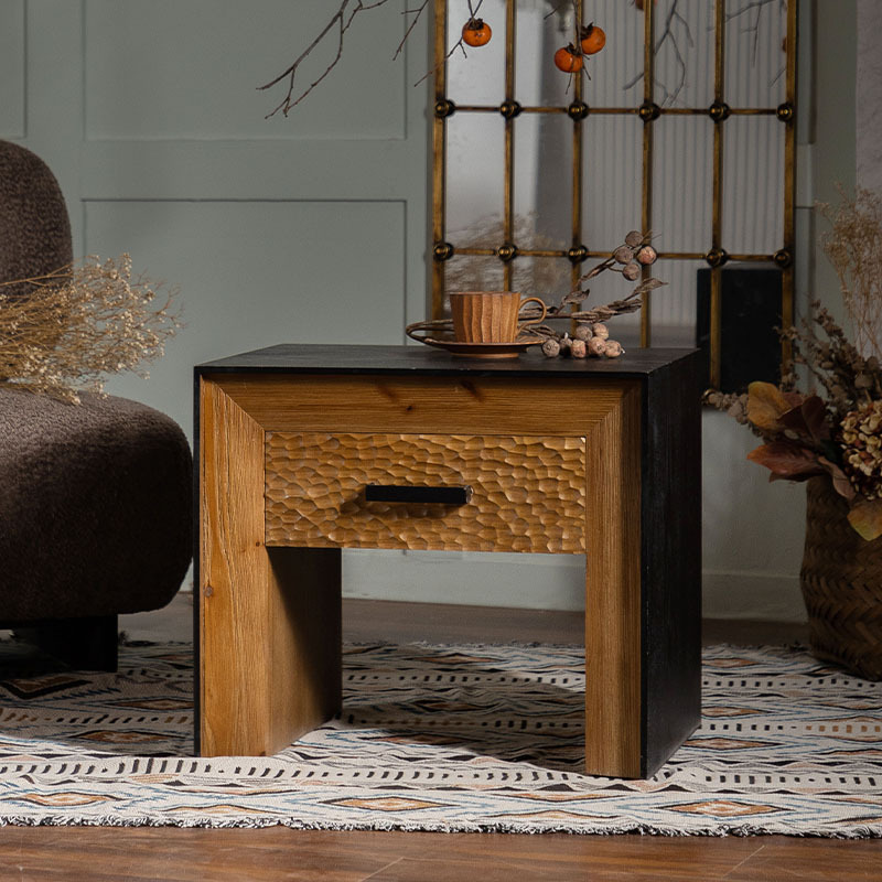 Silent Style Solid Wood Antique Bedside Table with Drawer Square Locker Living Room Sofa Side Cabinet Antique Flower Rack