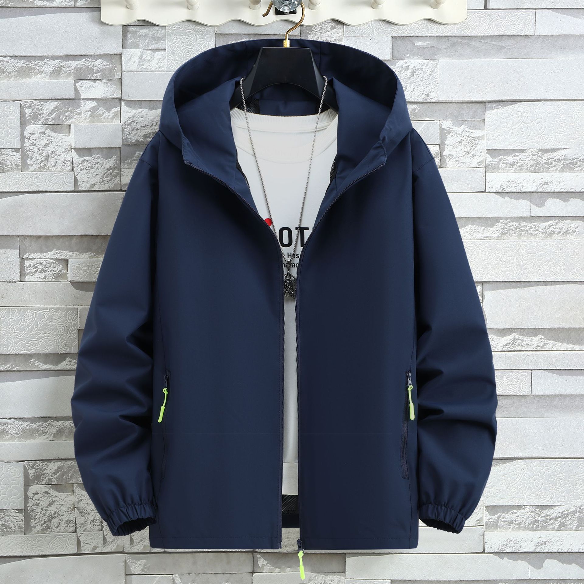 Mesh-Lined Jacket Autumn Men's Solid Color Outdoor Cycling Hooded Breathable Windproof Jacket Plus Size Top