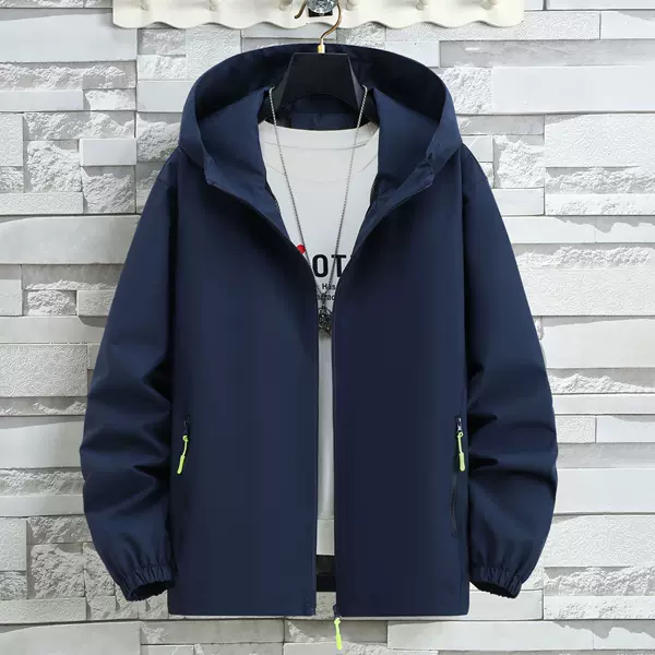 Mesh-Lined Jacket Autumn Men's Solid Color Outdoor Cycling Hooded Breathable Windproof Jacket Plus Size Top