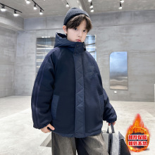 男童加厚外套秋冬款2025新款中大儿童男孩秋冬装夹棉摇粒绒棉服潮